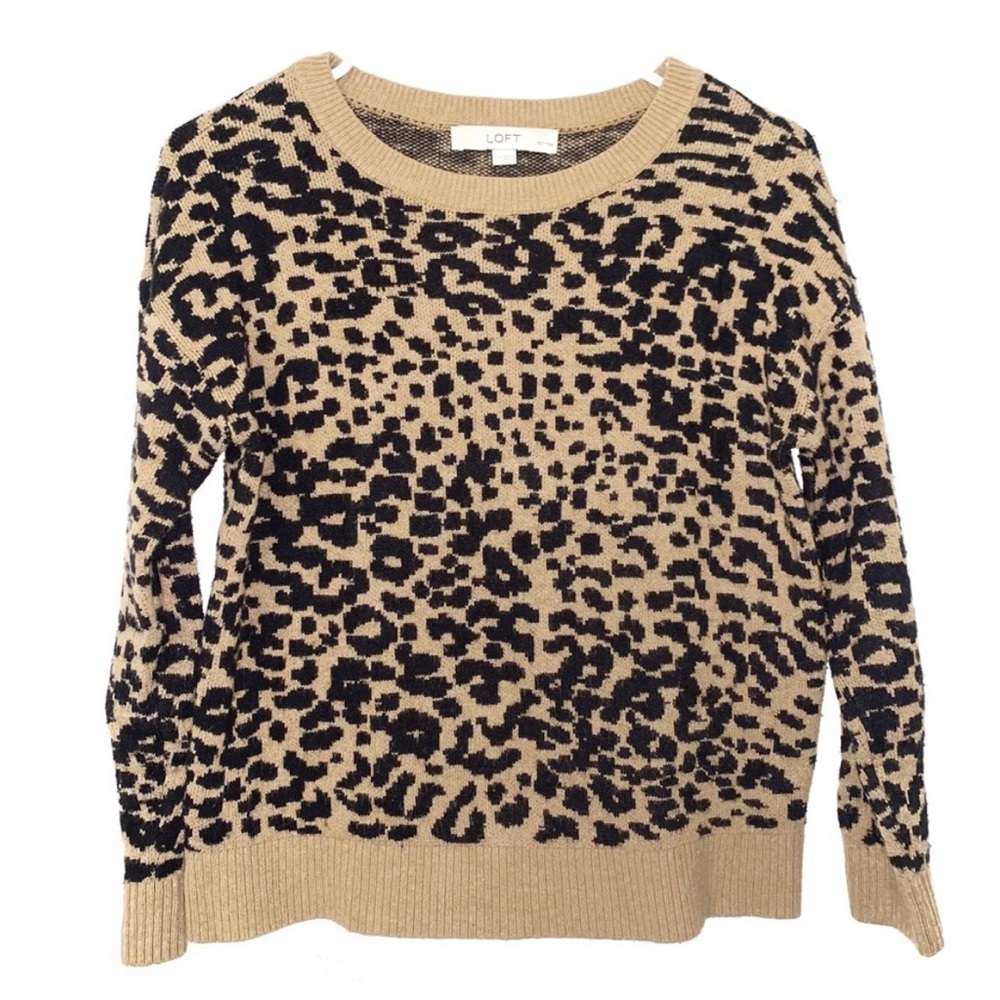 LOFT Petite Leopard Print Wool Blend Sweater